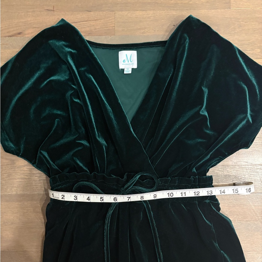 Chic Velvet Wrap Jumpsuit in Deep Green - Picture 6 of 9
